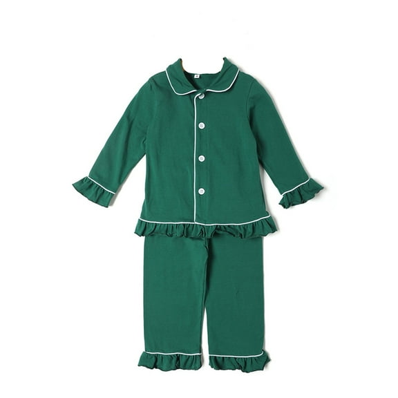 LIUJUNSHOP Cozy Long Sleeve Pajama Set for Baby Girls Two-Piece Toddler Sleepwear Outfits Soft Comfortable Nightwear for Children Green 6-7 Years