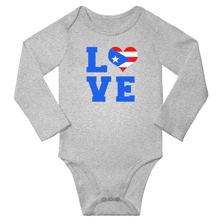 

Love Puerto Rico Heart Flag Baby Long Slevve Rompers (Gray 18-24 Months)