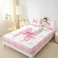 thumbnail image 4 of Feelyou Girly Monogrammed N Queen Sheet Sets, Cartoon Pink Bownknot Ribbon Flat Sheet, Princess Buffalo Plaid Queen Fitted Sheet, Super Cozy Room Decor, 4 Pieces, 4 of 7