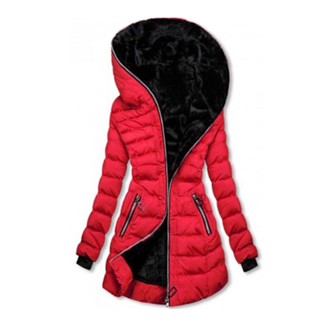 IROINID Manteau Long d'Hiver Chaud pour Femmes Couleur Unie Parka Manches Longues, Rouge