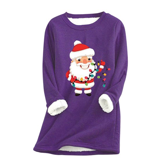 Fesfesfes Women Flannel Shirt Thick Fleece Printing Sweatshirt Winter Velvet Warm O-neck Underwear Top Under $10