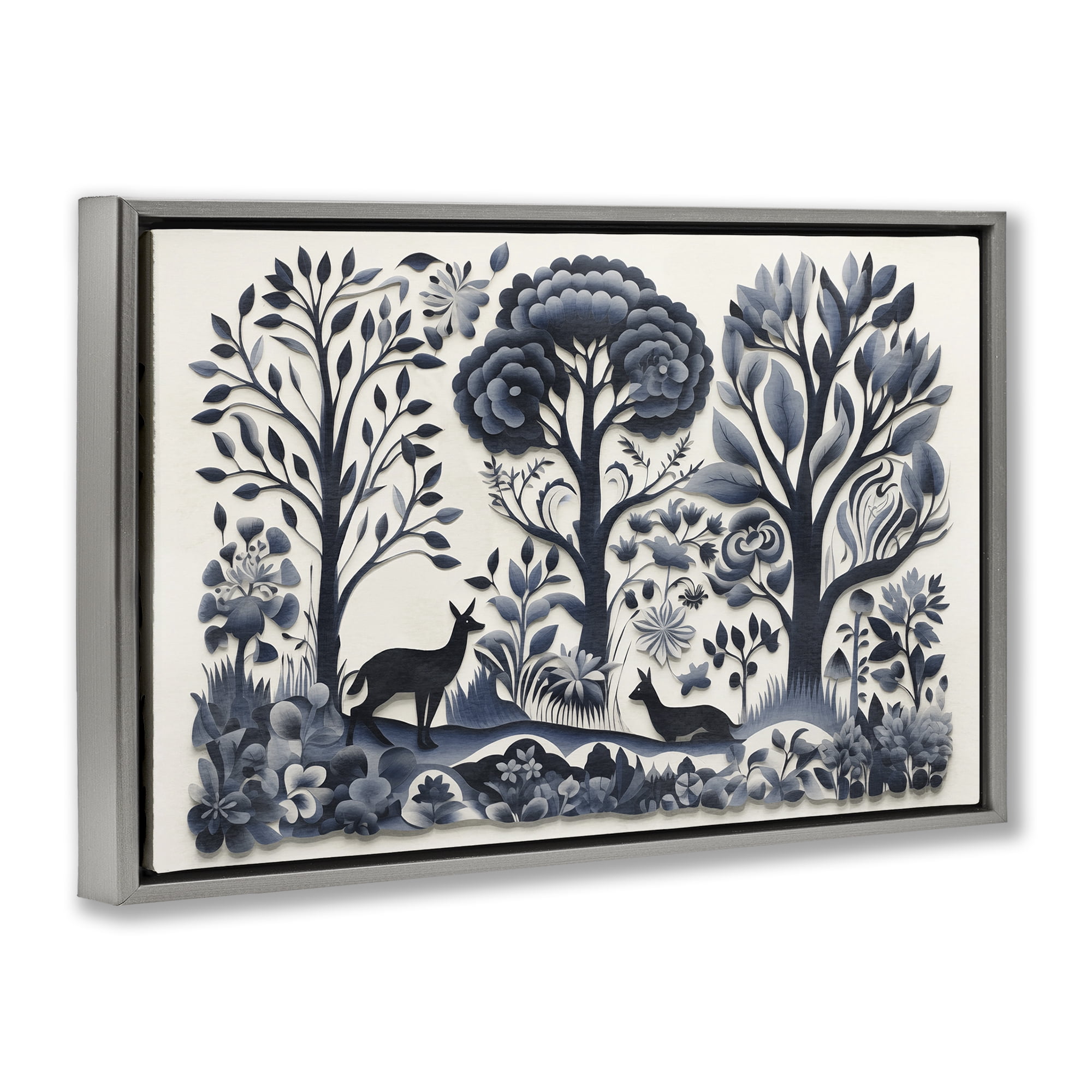 Stupell Industries Boho Forest Creatures Landscape Painting Gray Floater Framed Art Print Wall Art, 25 x 17