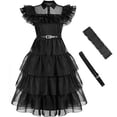 thumbnail image 1 of KAWELL Wednesday Addams Robe de Costume pour Filles Wednesday Costume de Cosplay Tenue d'Halloween pour 5-12 Ans, 1 of 6