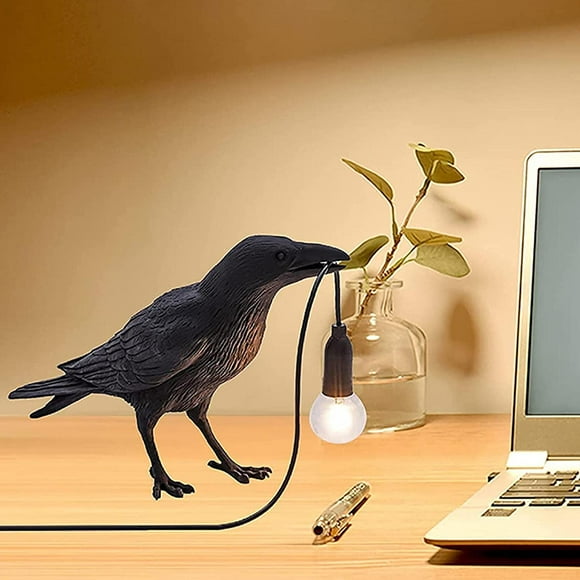 ERDS-Raven Desk Lamp - Resin LED Bird Lamp for Bedroom/Office/Living Room/Farmhouse Art Deco with Plug