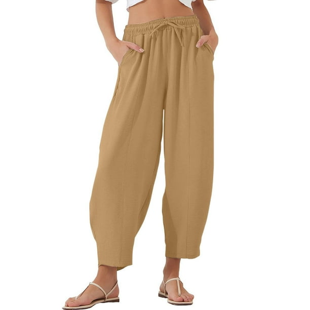 Pantalones harem casuales con cintura elástica y cordón para mujer - Poliéster, tallas grandes