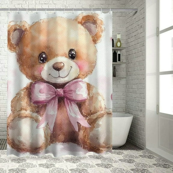Patifu Teddy Bear Shower Curtain 100% Polyester Fiber Chic Modern Bathroom Decor with Hooks 36"x72