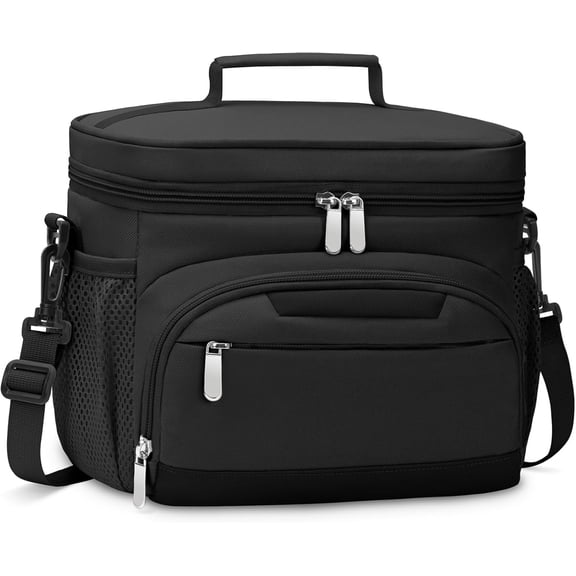 Lunch Boxs for Women/men Insulated Lunch bag,Leakproof Lunchbox with Adjustable  Strap for Adults,Soft Cooler Tote Bag for Office Fitness Picnic Beach Travel - Black 12-Can(8L)