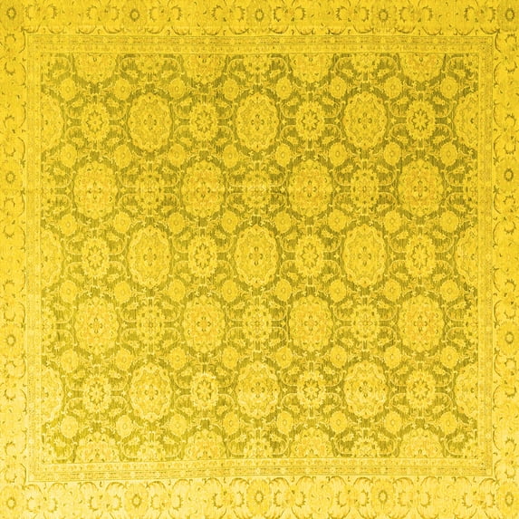 Ahgly Company Machine Washable Indoor Square Abstract Yellow Modern Area Rugs, 3' Square