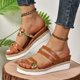 thumbnail image 2 of Bmisegm Ladies Summer Casual Solid Bright Colour Printed Soft Leather Woven Bottom Thick Bottom Slope Heel Large Size Sandals Slippers Womens Sandals Summer Coffee 8.5, 2 of 9