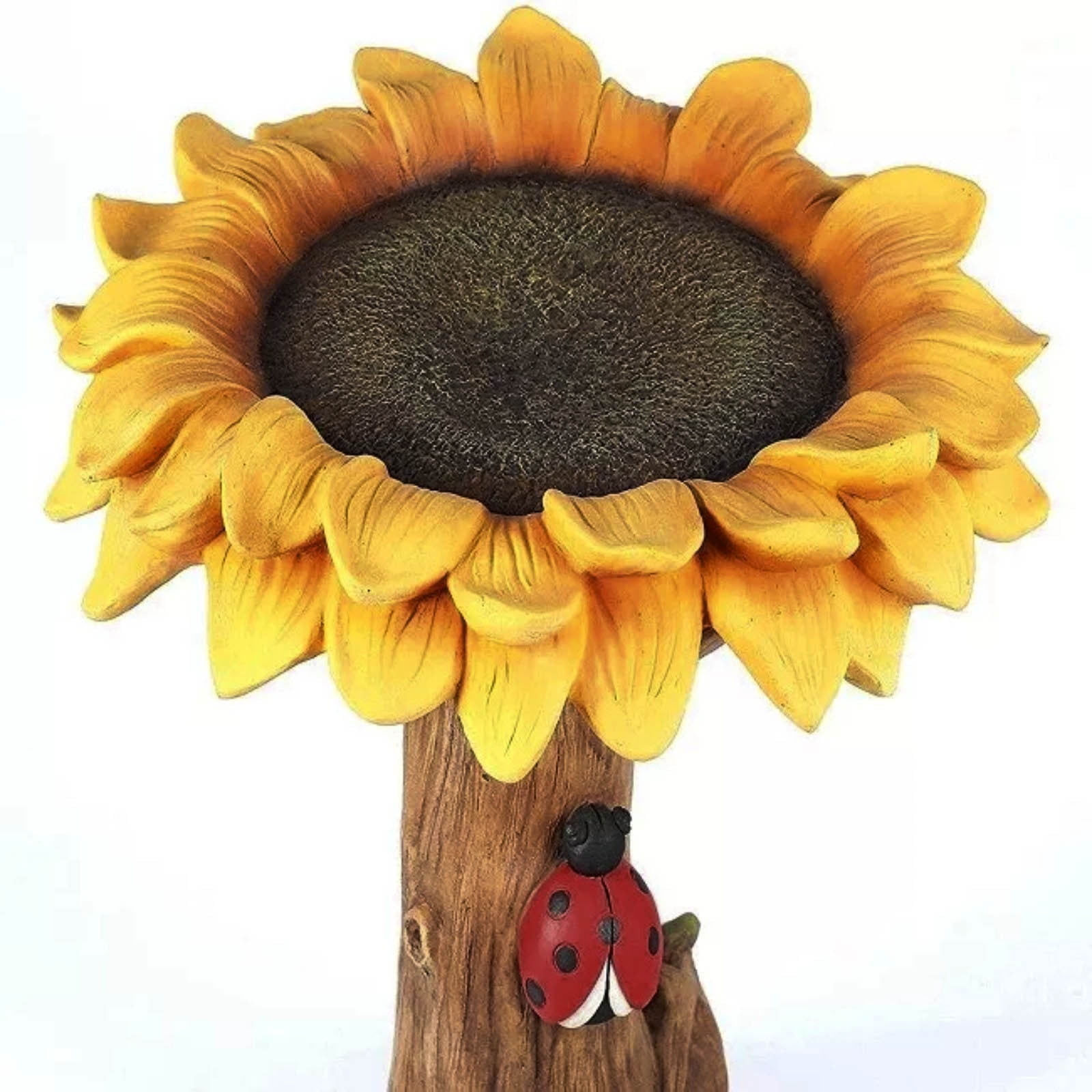 Sunflower Bird Bath Brown Pedestal Garden Decor Outdoor Birdbath with Ladybug Design Weather-Resistant Polyresin Material Water Basin for Birds Butterflies Garden Ornament Decorative Bird Feeder