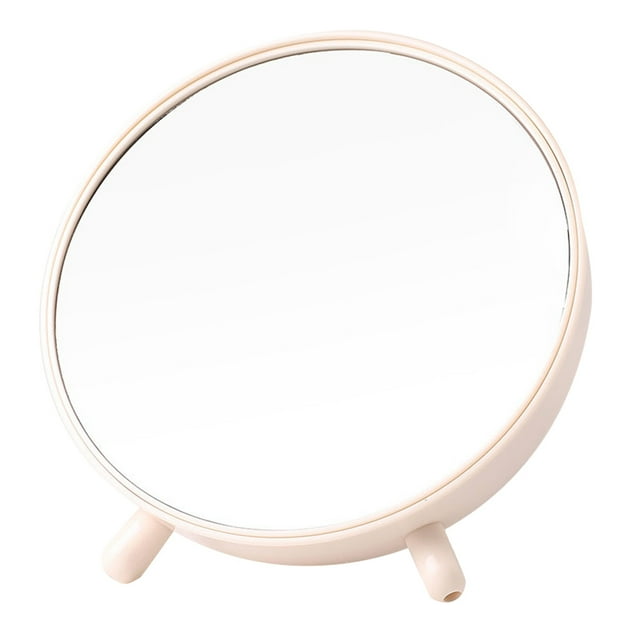 EeaseCA Nordic Desktop Storage Vanity Mirror Creative Round Desktop Jewelry Sundries Storage Box with Triangle Kickstand (Beige)