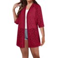 thumbnail image 3 of Women's Lace Cardigan Blouse Top Casual Fashion Loose 3/4 Sleeve Knit Sweater Cover Up for Spring Fall Office Work Gift for Women | CSEONE,Wine XL, 3 of 9