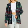 thumbnail image 2 of WTOBBY Women's Christmas Themed Knit Top with Long Sleeve, V-Neck Print, and Button Cardigan for Casual Wear,Dark Green XL, 2 of 6