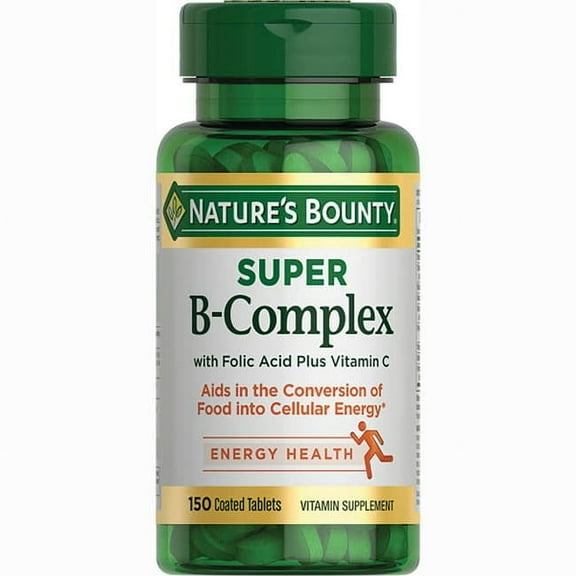Nature's Bounty Super B Complex with Folic Acid plus Vitamin C Vitamin Supplement Tablets, 150 Count