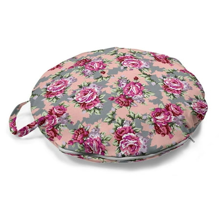 

Peony Round Floor Cushion with Handle Repetitive Vibrant Tones Modernized Flowers Print Decorative Pillow for Living Room & Dorms 18 Round Pink Blush Grey by Ambesonne