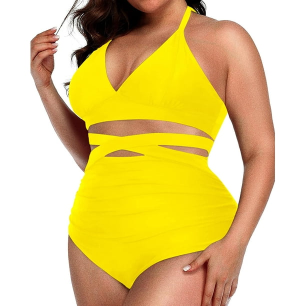Daci Women Plus Size Cutout One Piece Swimsuits V Neck High Waisted Bathing  Suits Monokini Swimwear, Blue, Large : : Clothing, Shoes &  Accessories