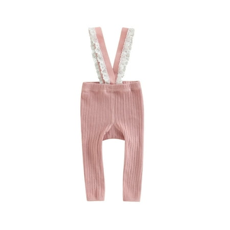 

Baby Boys Girls Suspender Pants Sleeveless Lace Trim Ribbed Knit Overalls Leggings