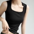 thumbnail image 2 of Oversized T Shirts Women Ladies Ribbed Square Neck Tank Tops Backless Sleeveless Tops Basic Summer Oversized Tshirts Black L, 2 of 4