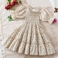thumbnail image 2 of zbxnLI Little Girls Floral Dress Puff Sleeve Smocked Boho Sundress Swing A-Line Dresses for Girls, 2 of 7