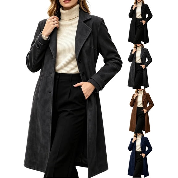 Arxian Womens Long Wool Coats Fall Winter Double Breasted Trench Coat Peacoat Women Length Notched Lapel Coat Long Sleeve Breasted Casual Outerwear