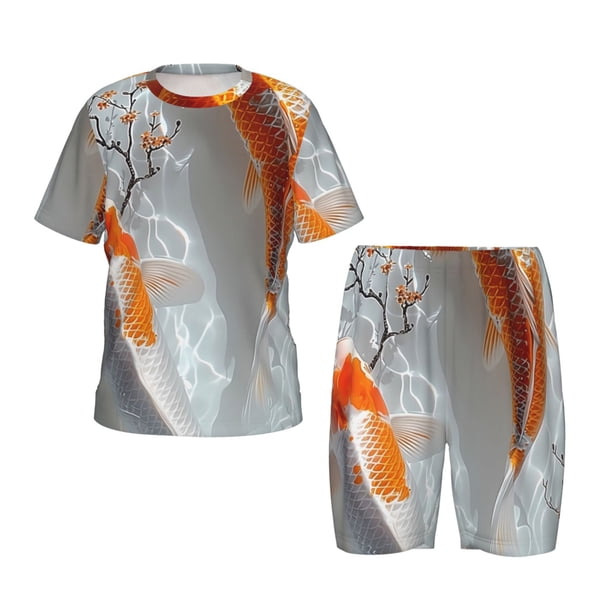 Balery Koi Fish Water Conjunto de Pijama Infantil de Manga Corta con Estampado – Ropa de Dormir de Algodón Suave-4X-Large