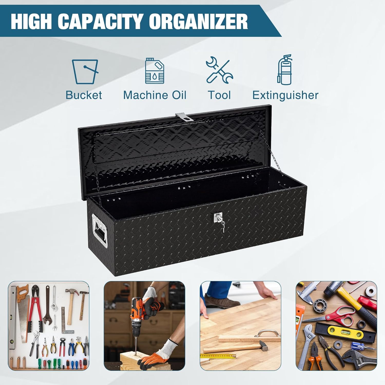 ChaoLink Truck Bed Tool Box - 39 x 13 Inch Heavy Duty Aluminum Alloy - Lock with Keys, Waterproof Storage Box for Truck Bed, RV Trailer (Black)
