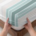 thumbnail image 3 of King Size Fitted Sheet Set - Teal Aqua Stripes 3 Piece Bedding Sets 16" Deep Pocket Fitted Sheet with 2 Pillowcases, Minimalist Abstract Vertical Lines Brushed Microfiber Hotel Luxury Bed Sheets, 3 of 9