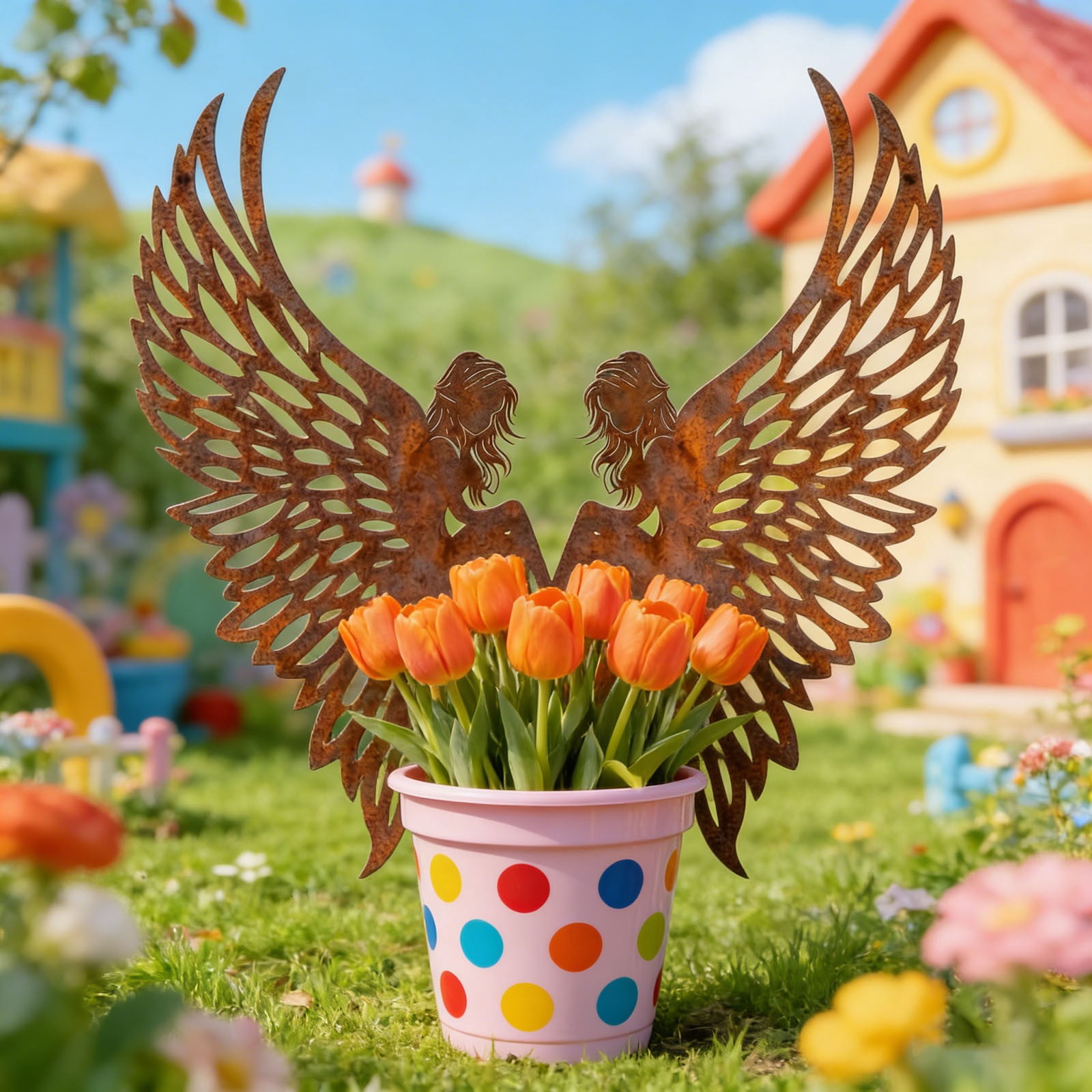 Angel Wings Flowerpot Decoration - Garden Wing Sculpture Planter Outdoor Patio Art With Finish For Yard And Home,Ideal for Gardeners and Homeowners