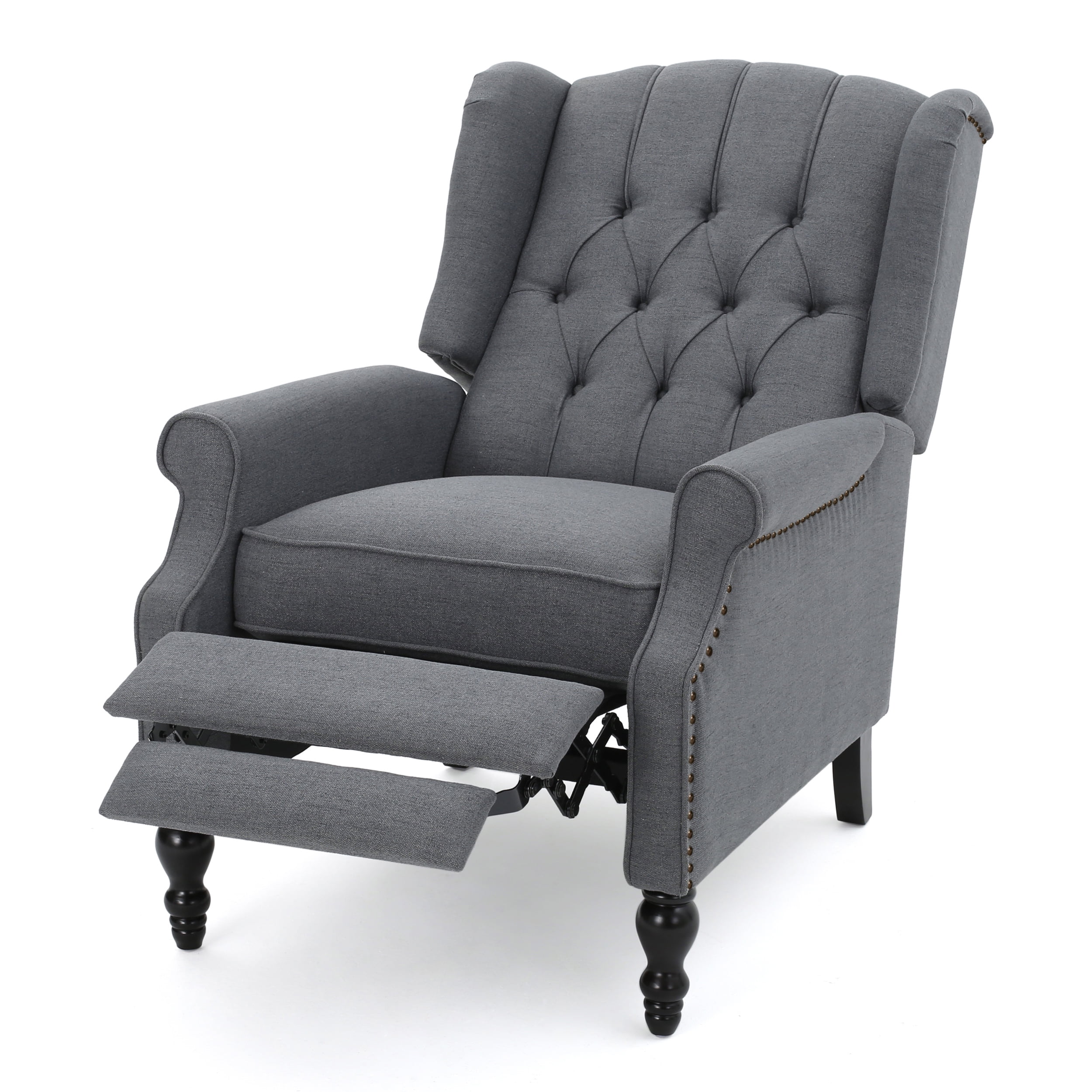 GDF Studio Elizabeth Contemporary Tufted Wingback Pushback Recliner, Charcoal and Dark Brown