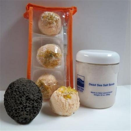 Dead Sea Spa Care DeadSea-BBTMM05 3 Pack Mango Mandarin Bubble Bath Truffles, 32 oz Almond Dry Salt Scrub & Pumice Stone