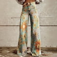 thumbnail image 2 of Luwomo Women's Casual Jeans Wide Leg High Waisted 90s Floral Printed Pull On Loose Fit Long Retro Trousers Relaxed Fit Denim Pants Z1 Green,S, 2 of 8