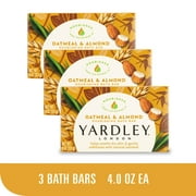 (Pack of 3) Yardley London Oatmeal & Almond Nourishing Bath Bar Soap, Body Soap Bars for All Skin Types, 4 oz