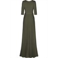 thumbnail image 2 of Bon Rosy, Women's, 3/4 Sleeve Deep V-Neck Maxi Faux Wrap Solid Dress, Olive, S, 2 of 5