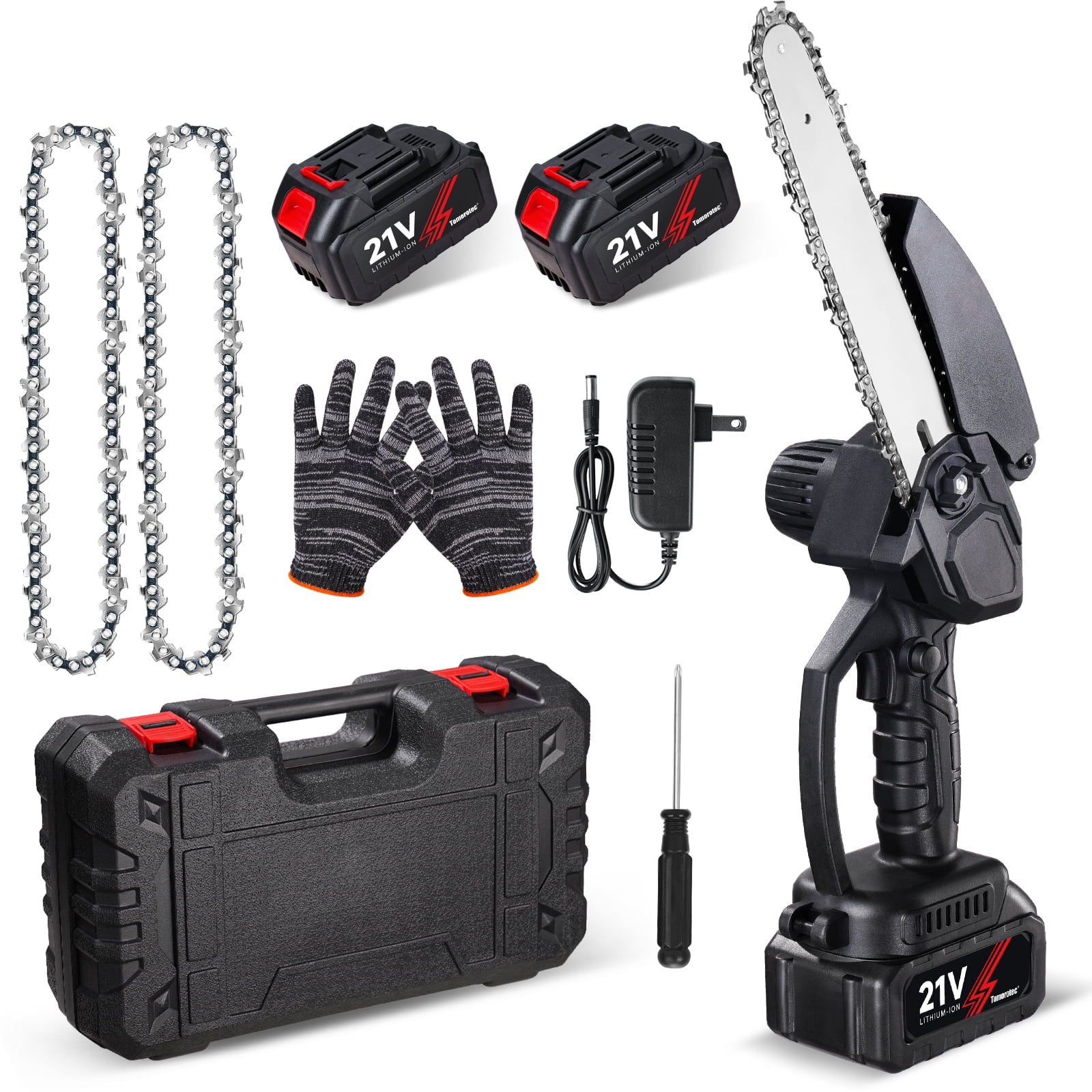 Tomorotec 8 Inch Portable Electric Chainsaw, Cordless Mini Chainsaw, Handheld Small Chain Saw for Wood Cutting, Tree Trimming, Copper Motor, Lightweight, Quick Charge, Safety Lock, 2 Batteries(Black)