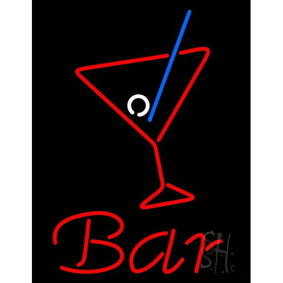 Red Bar LED Neon Sign 24 x 31 - inches, Clear Edge Cut Acrylic Backing, with Dimmer - Bright and Premium built indoor LED Neon Sign for Bar decor.