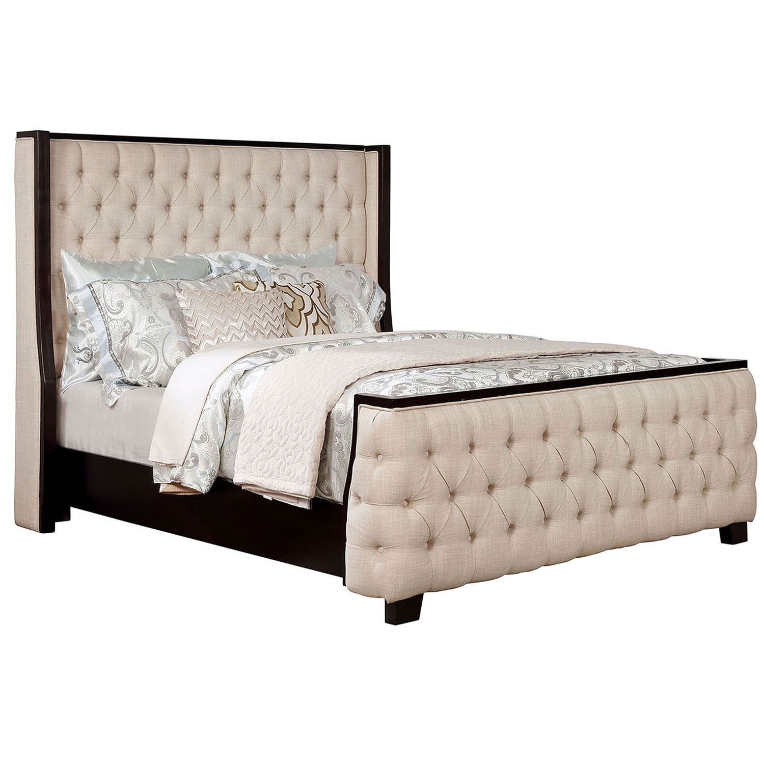 Fabric Eastern King Bed With Wingback Headboard And Curved Footboard Beige Walmart Com Walmart Com