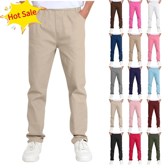 Uniform Pants for Boys School Casual Loose Chino Stretch Straight Leg Dress Slacks Teen Youth Wear Clothes 5-14 Years