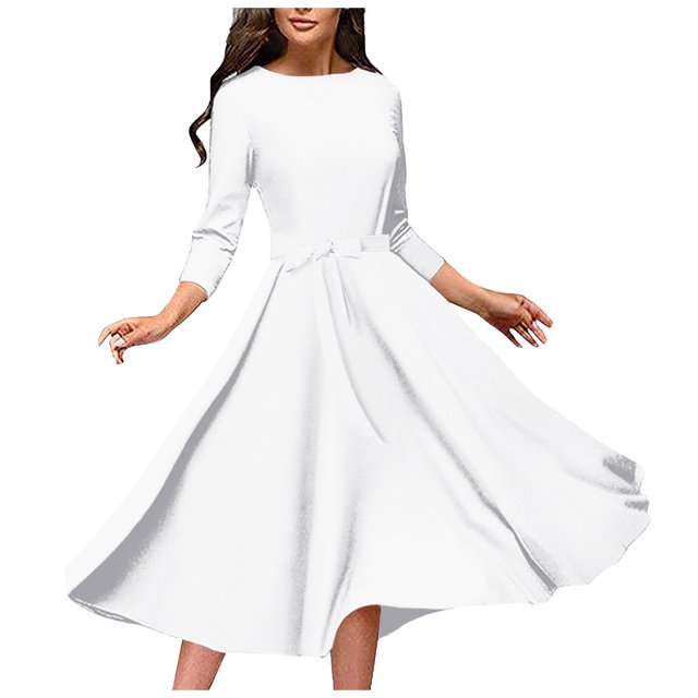 Vestido de manga larga con cuello redondo y bolsillos para mujer - Corte holgado informal, poliéster - Tallas L-XXXL