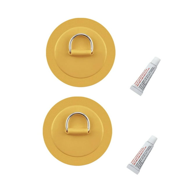 2 almohadillas/parches de anillo en D de acero inoxidable de 4,3" para bote de PVC, kayak, con pegamento Amarillo