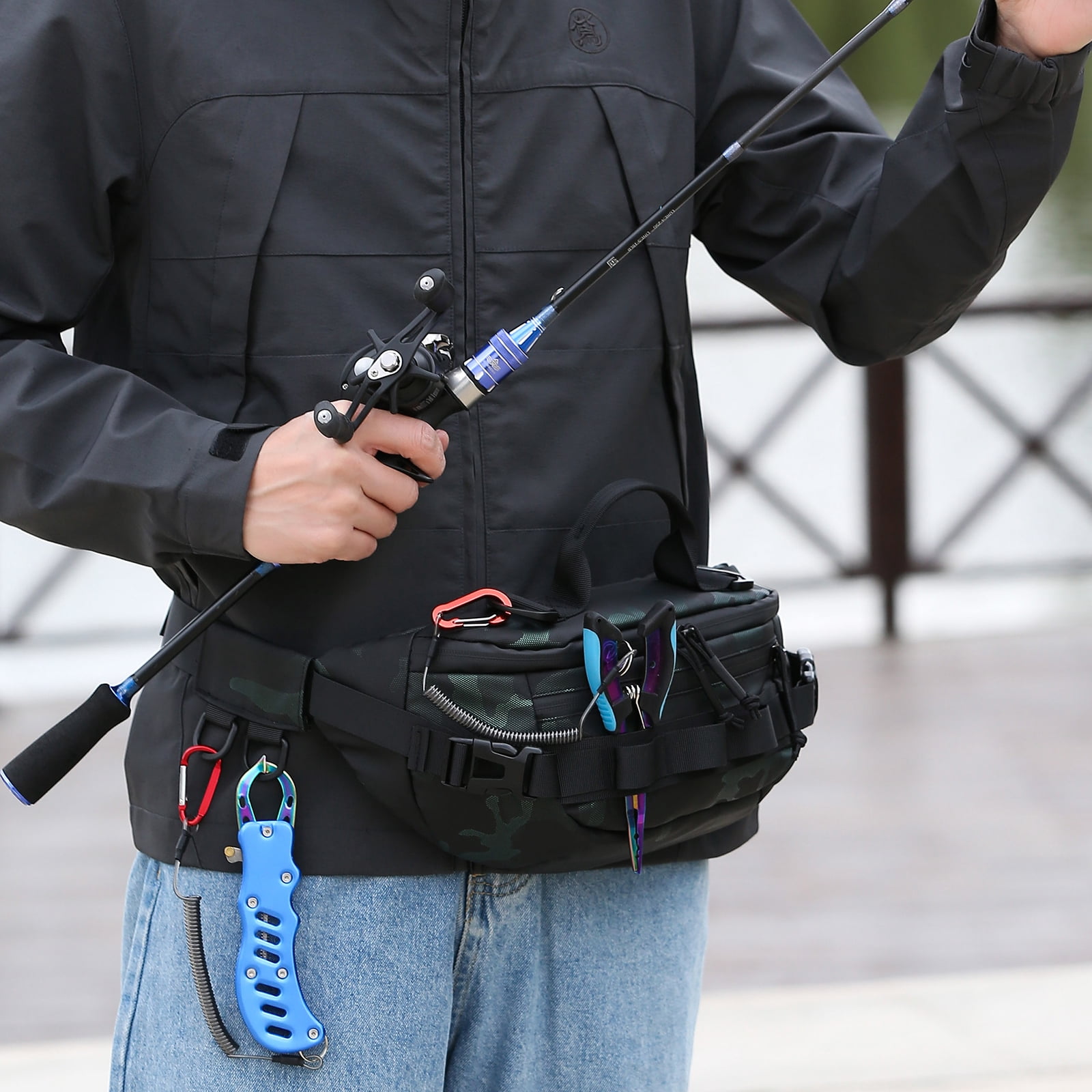 SIX DEER Waterproof Fishing Waist Pack, Tactical Sling Crossbody Bag with Fishing Tool Organizer, Multi-Purpose Water-Resistant Fanny Pack for Fishing, Hiking and Everyday Carry