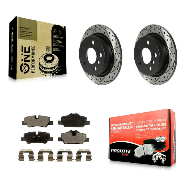 Transit Auto Rear Coated Drilled Slotted Disc Brake Rotors and Semi-Metallic Pads Kit for Car Mini Cooper KDF-100925