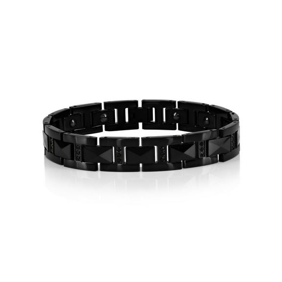Beaux Bijoux Men's Black Plated Tungsten Bracelet - Simulated Diamond CZ Link Bracelet - Fine Jewelry for Him