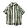 thumbnail image 2 of WREESH Men's Casual Button Down Shirts Plaid Short Sleeve with Turn-Down Collar a Pocket-Enhanced Men's Summer Top Green, 2 of 8