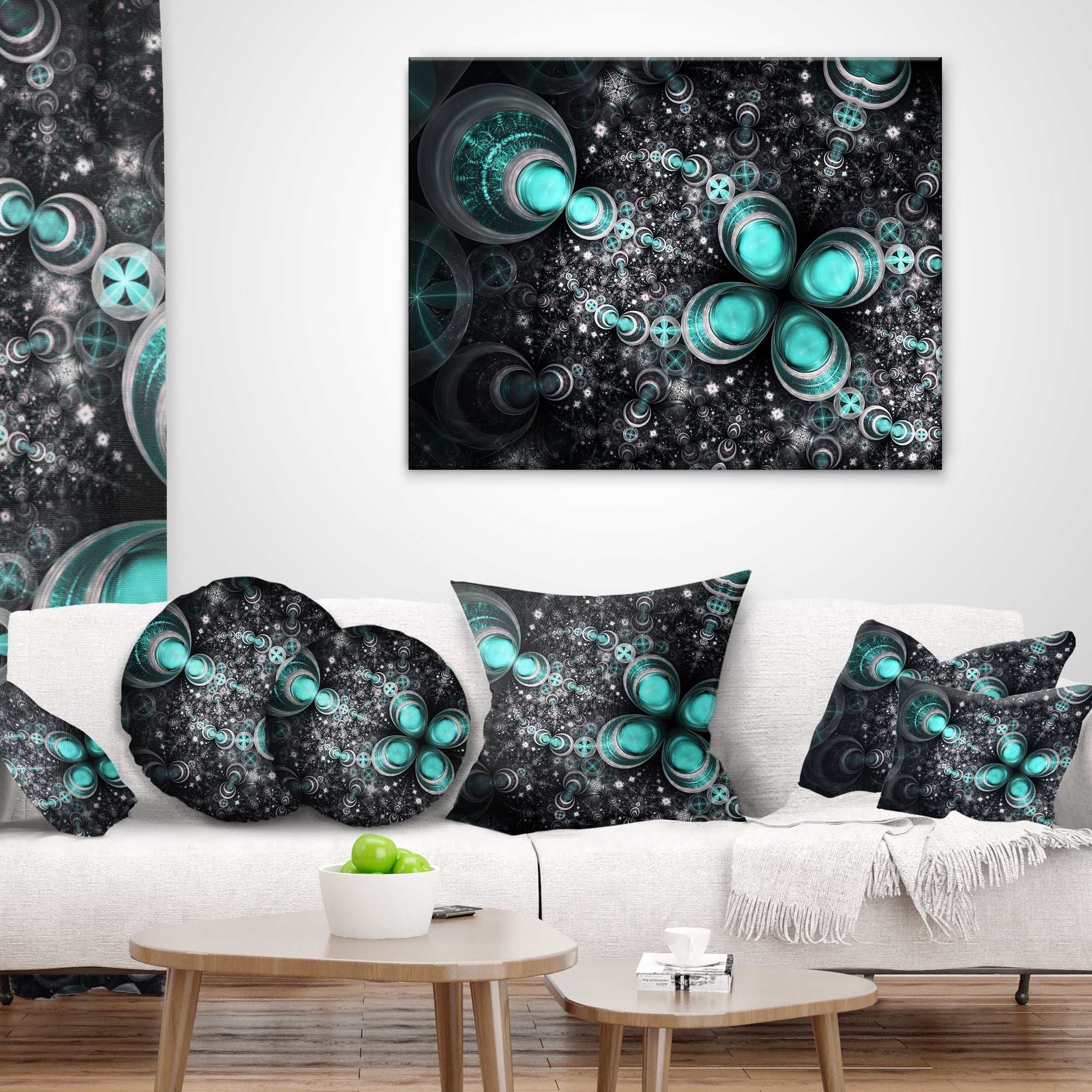 Designart Glittering Dark Green Fractal Flower - Floral Throw Pillow - 16x16