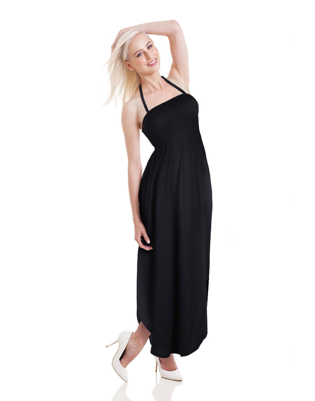 Buy > black halter tie dress > in stock