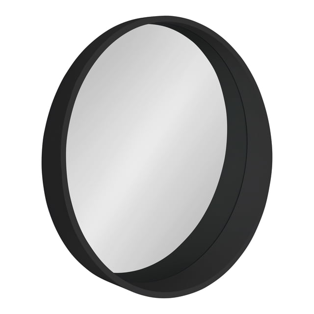 Kate and Laurel Wheeler Miroir Rond à Cadre en Bois Gradué, Diamètre de 24 Pouces, Noir, Accent Mural Chic et Moderne avec Tablette