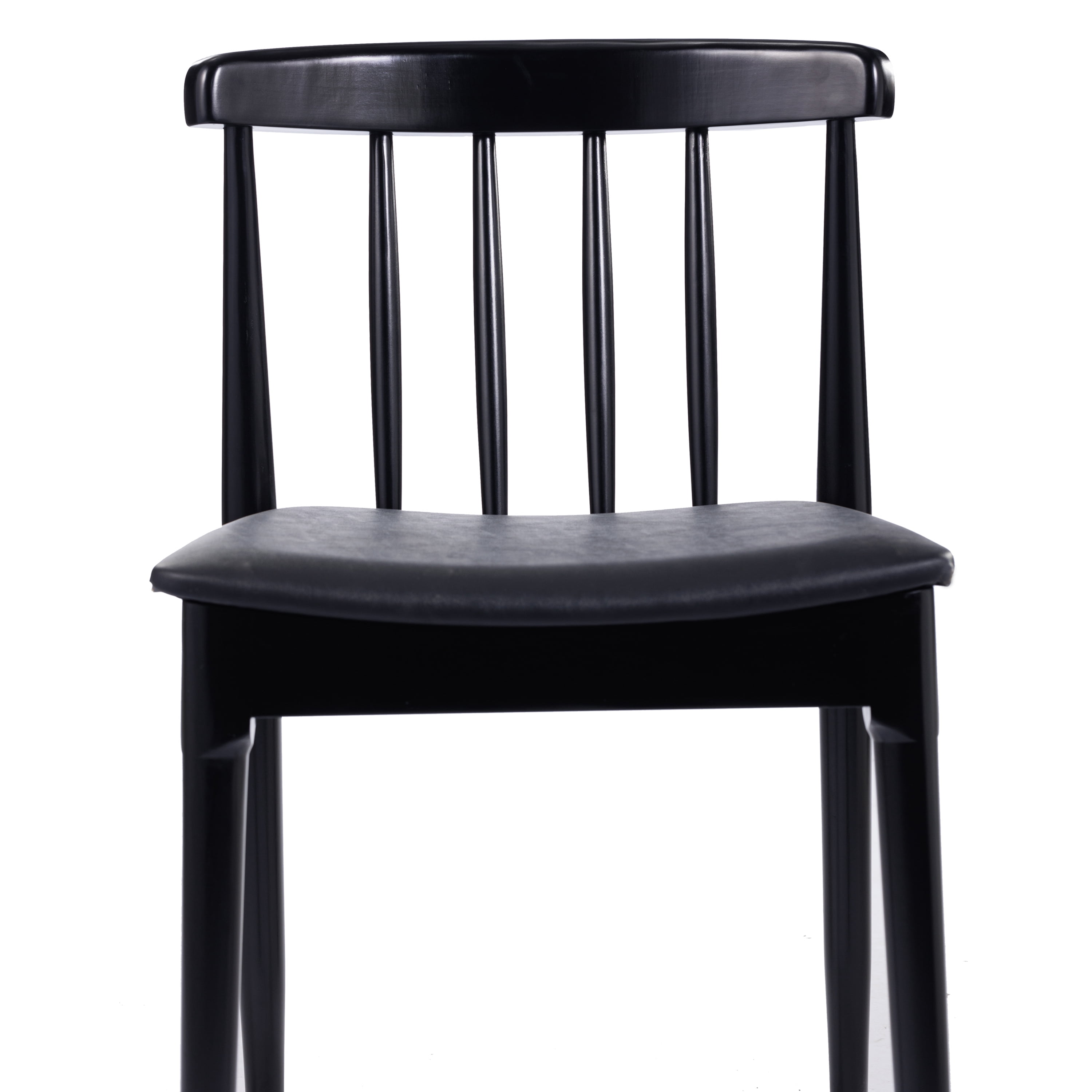 Emma + Oliver Set of 2 Solid Wood Dining Chairs with Spindle Backrests and Vinyl Seats, Black/Black