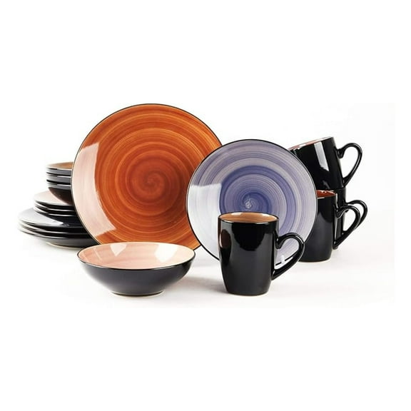 Sonoma 16pc Stoneware Dinnerware Set - Service for 4, Black & Hand-Painted Combi Colors, Dishwasher/Microwave Safe