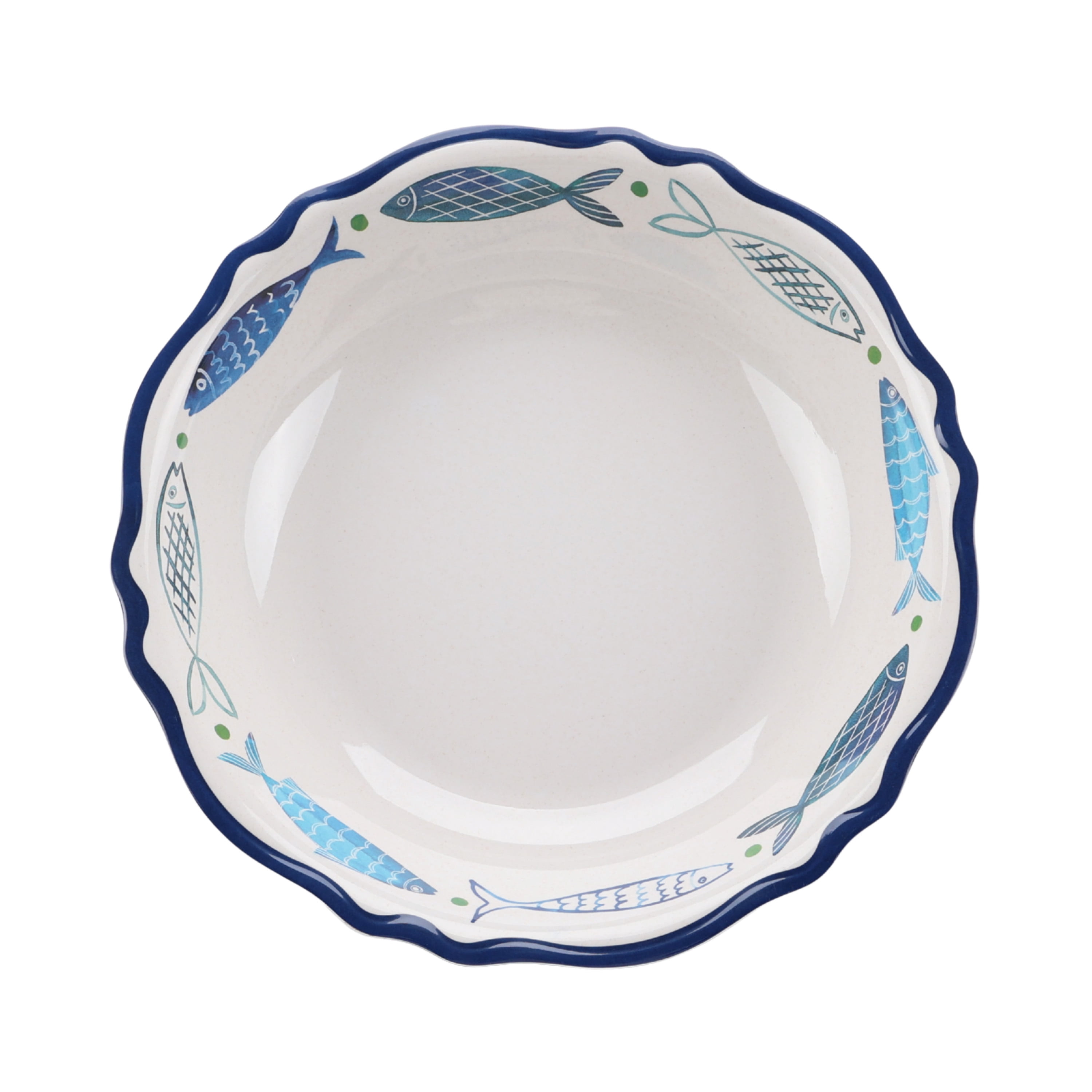 Beautiful by Drew Barrymore Round Serve Bowl, Bamboo Melamine Sardine Pattern, 14 in x 2.7 in