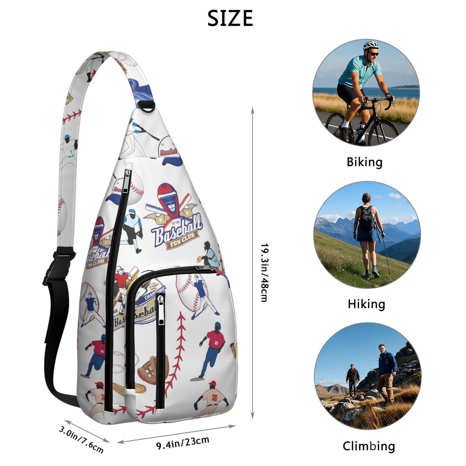 Sports Sling Backpack - Baseball, Football, Soccer, Basketball Print – Lightweight Crossbody Bag for Hiking, Gym, Travel – Athletic Gift for Sports Lovers